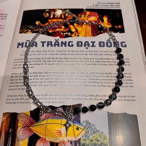 Vòng cổ dây xích hạt đá đen mặt ngôi sao - Phụ kiện thời trang unisex phong cách đường phố